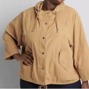 Lane Bryant Womens Cropped Utility Hooded Jacket Tan Size 22/24